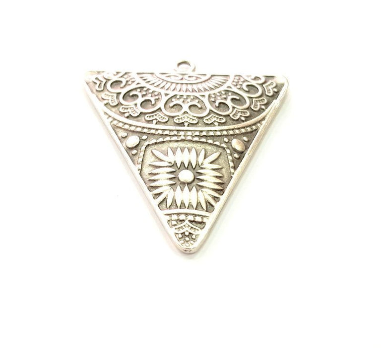 Triangle Pendant Silver Pendant Antique Silver Plated Metal (60x51mm) G14386