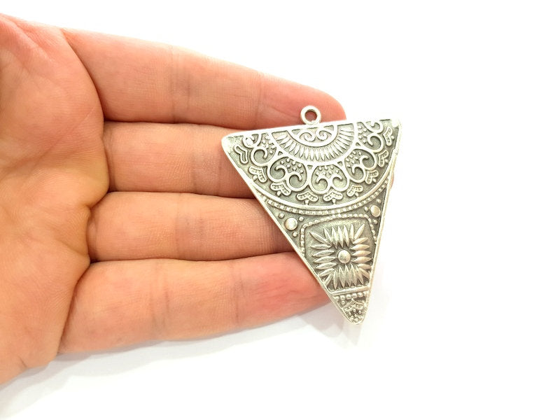 Triangle Pendant Silver Pendant Antique Silver Plated Metal (60x51mm) G14386