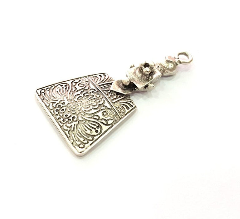 2 Silver Ethnic Charms Antique Silver Plated Metal (49x25mm) G13656