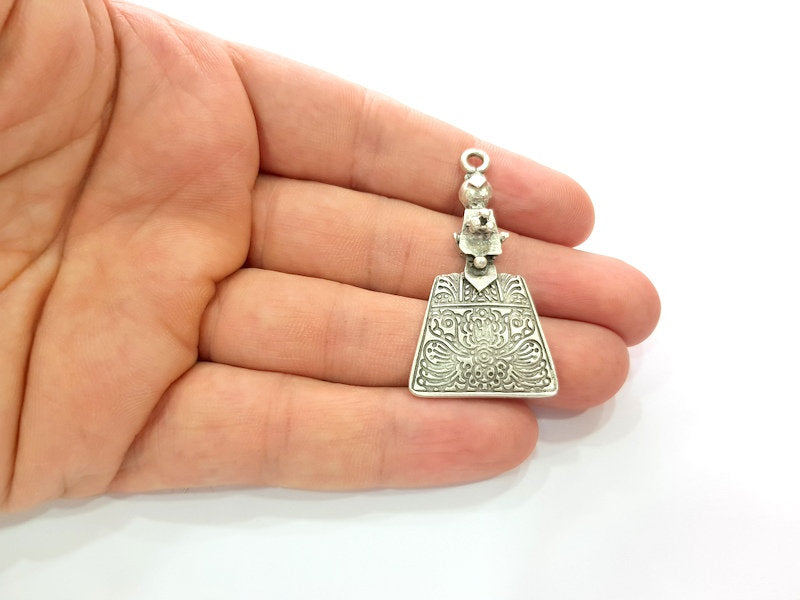 2 Silver Ethnic Charms Antique Silver Plated Metal (49x25mm) G13656