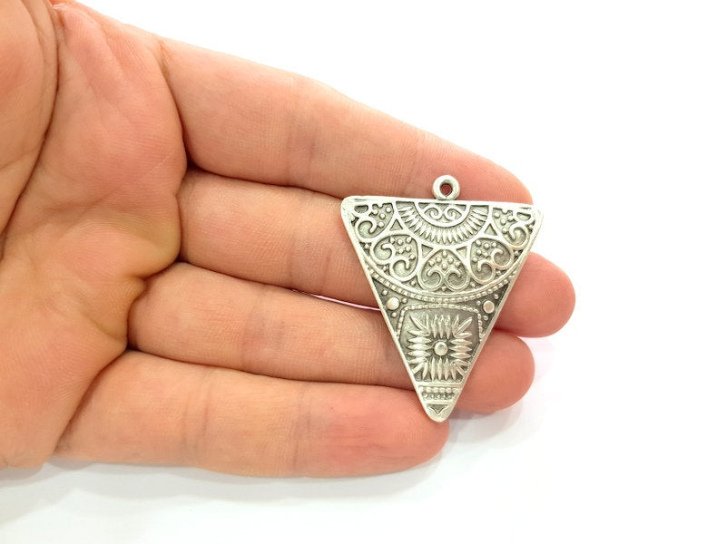 Triangle Pendant Silver Pendant Antique Silver Plated Metal (46x38mm) G13659