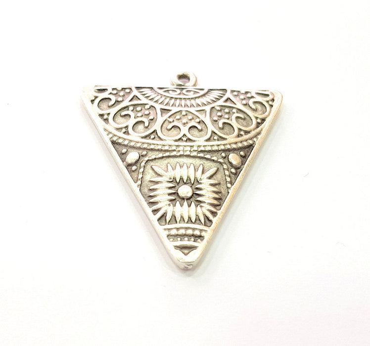 Triangle Pendant Silver Pendant Antique Silver Plated Metal (46x38mm) G13659