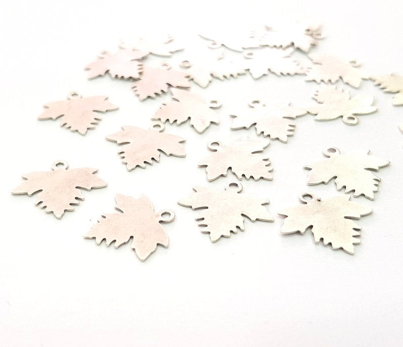 20 Leaf Charm Silver Charms Antique Silver Plated Brass (14x13 mm) G13660