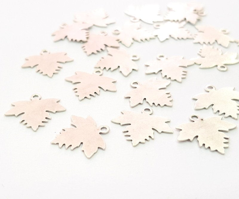 20 Leaf Charm Silver Charms Antique Silver Plated Brass (14x13 mm) G13660
