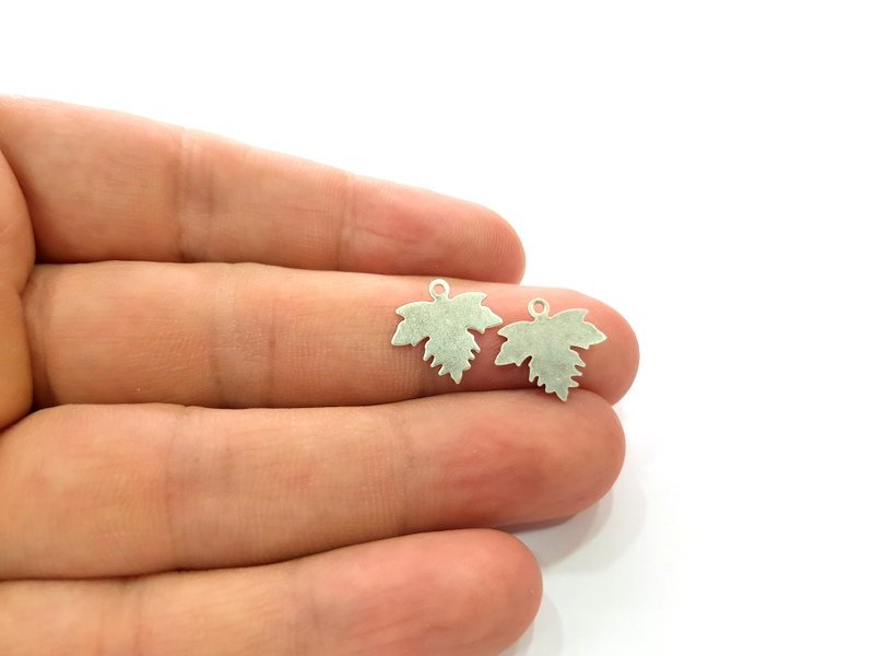 20 Leaf Charm Silver Charms Antique Silver Plated Brass (14x13 mm) G13660