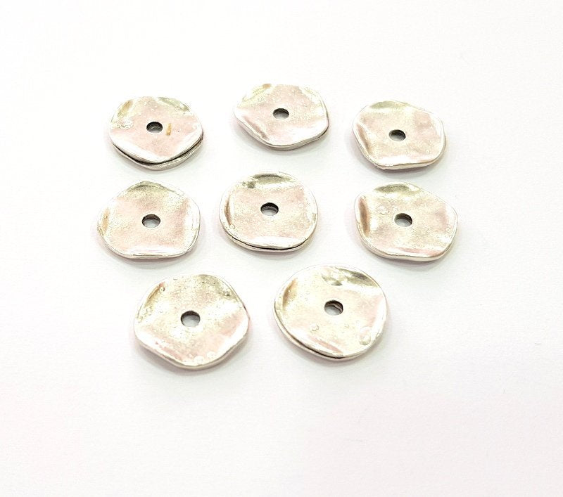 10 Silver Disc Findings Antique Silver Plated Round Connector (13mm)  G13662