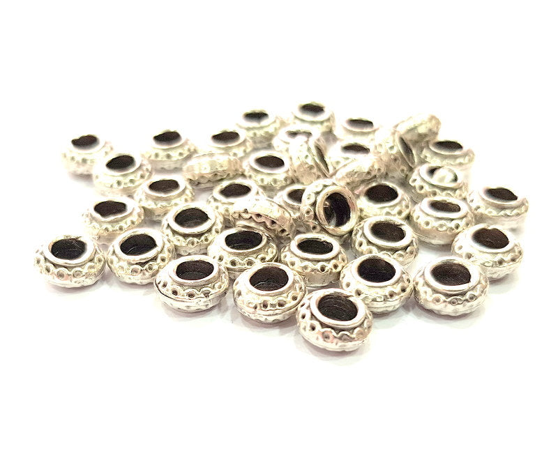 20 Silver Rondelle Beads Antique Silver Plated Beads 8mm  G13664