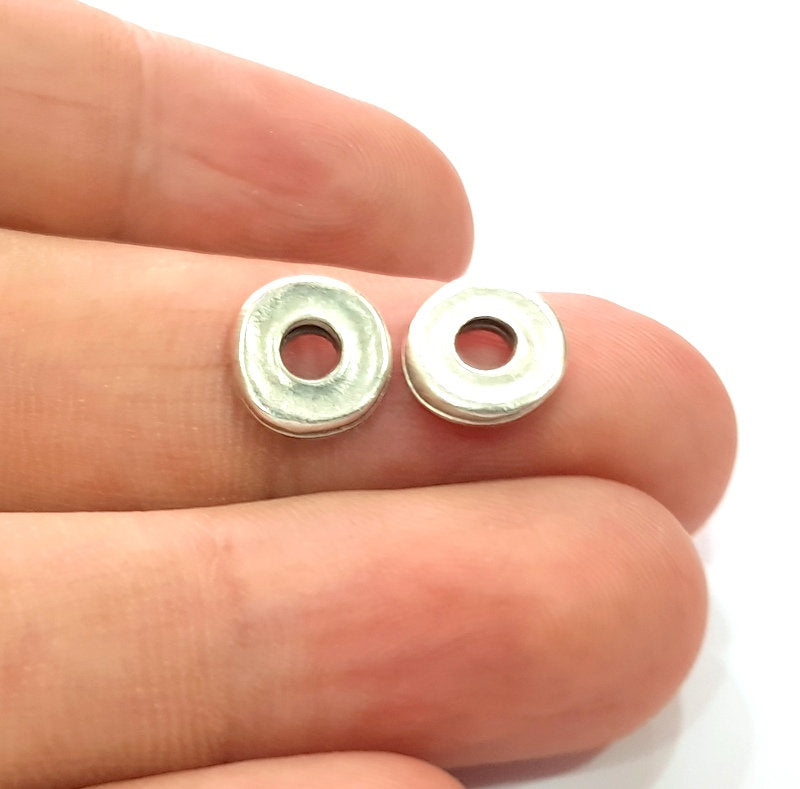 10 Silver Disc Findings Antique Silver Plated Round Connector (10mm)  G13665