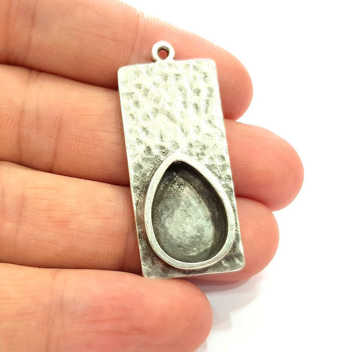 Hammered Pendant Base Blank inlay Blank Earring Base Resin Blank Mountings Antique Silver Plated Metal (18x13mm) G17449