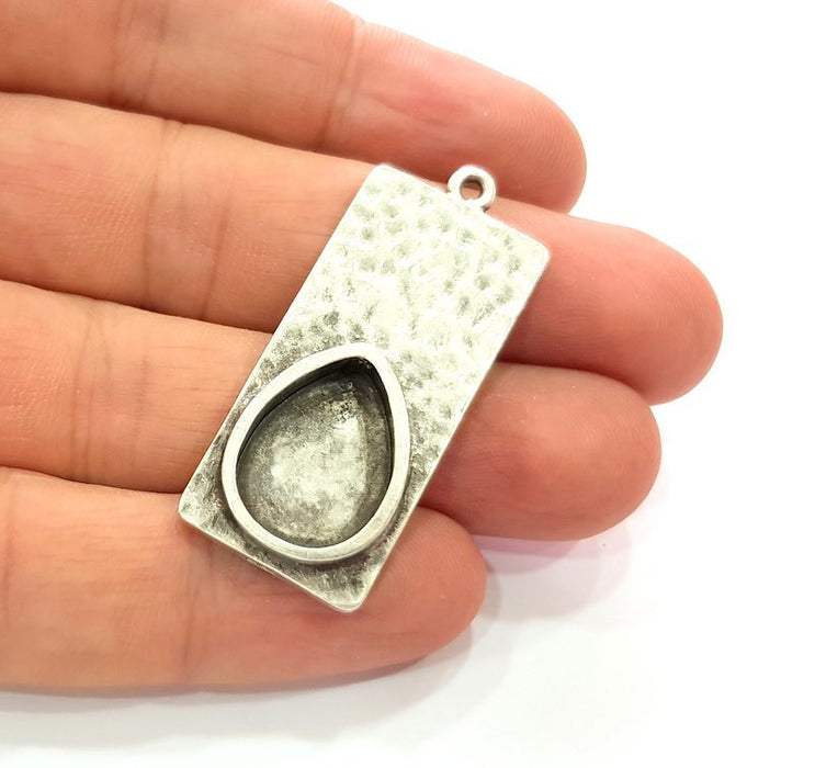 Hammered Pendant Base Blank inlay Blank Earring Base Resin Blank Mountings Antique Silver Plated Metal (18x13mm) G17449