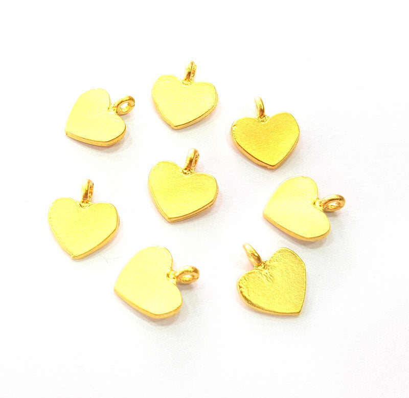 10 Heart Charms Gold Charm Gold Plated Metal (14x12mm)  G13698