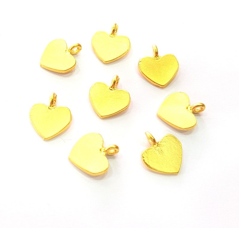 10 Heart Charms Gold Charm Gold Plated Metal (14x12mm)  G13698