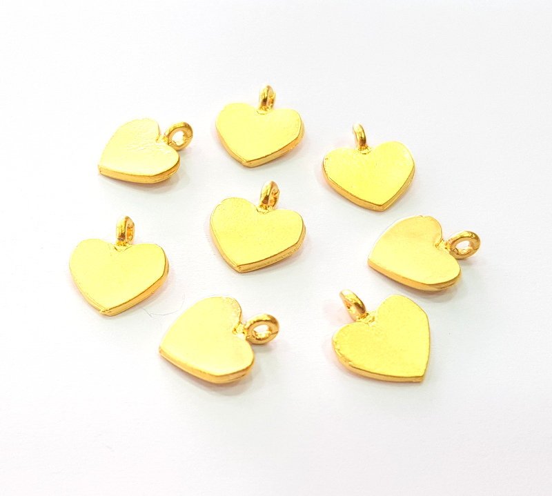 10 Heart Charms Gold Charm Gold Plated Metal (14x12mm)  G13698