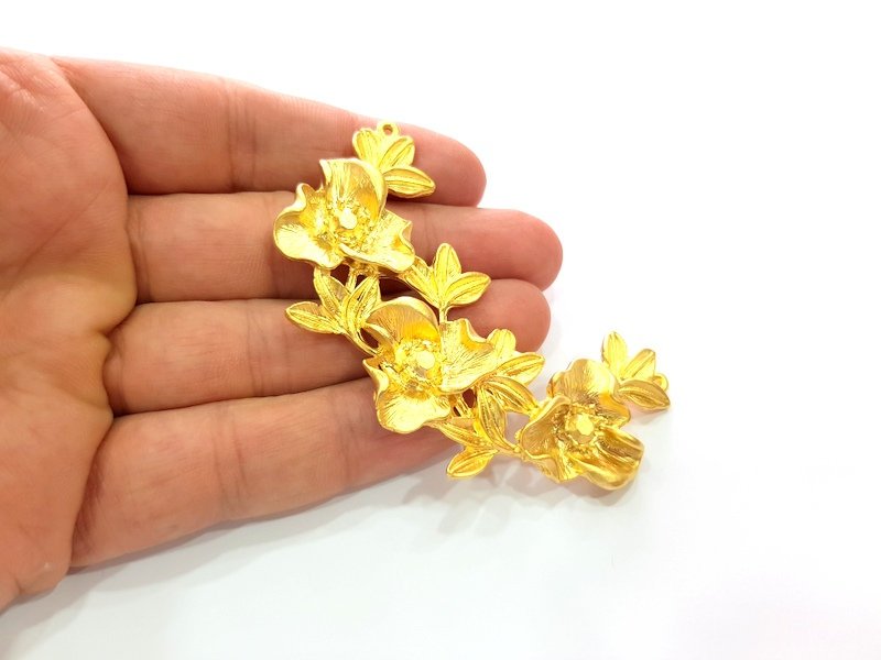 Flower Pendant Gold Pendant Gold Plated Metal (77x41mm)  G13703