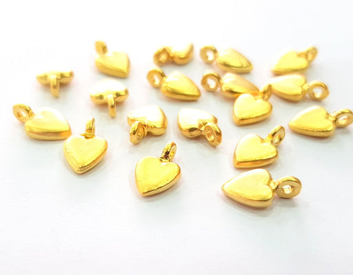 10 Heart Charms Gold Charm Gold Plated Metal (12x7mm)  G13708