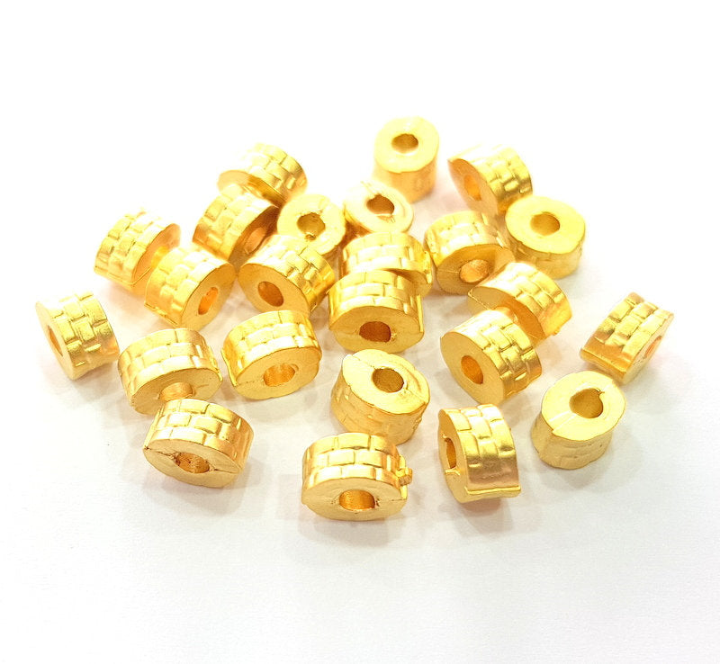 5 Gold Rondelle Beads Spacer Gold Plated Metal Beads  (8 mm)  G13709