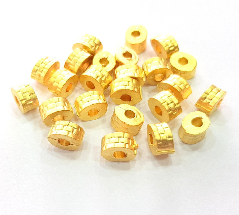 5 Gold Rondelle Beads Spacer Gold Plated Metal Beads  (8 mm)  G13709