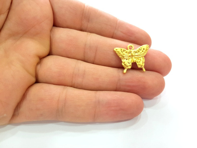 2 Butterfly Charms Gold Charm Gold Plated Metal (21x17mm)  G13710