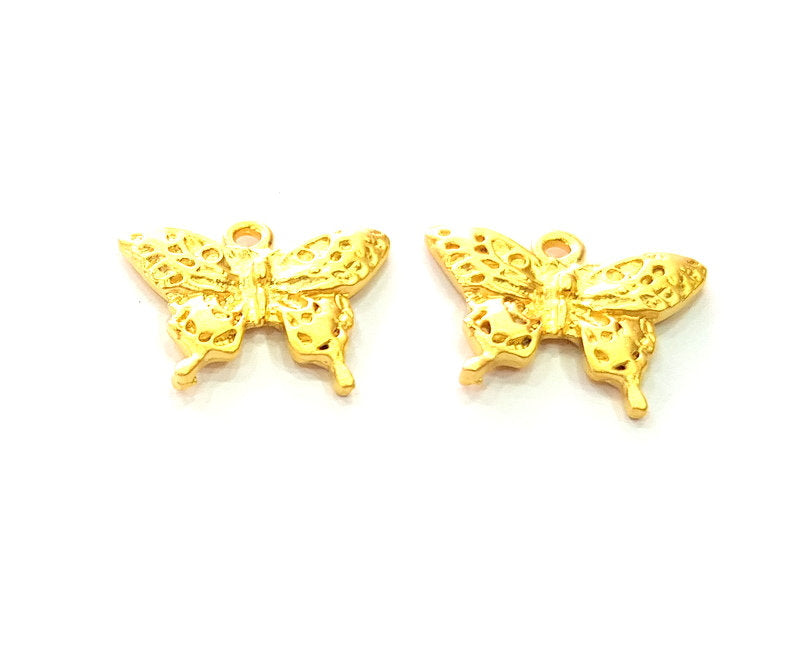 2 Butterfly Charms Gold Charm Gold Plated Metal (21x17mm)  G13710