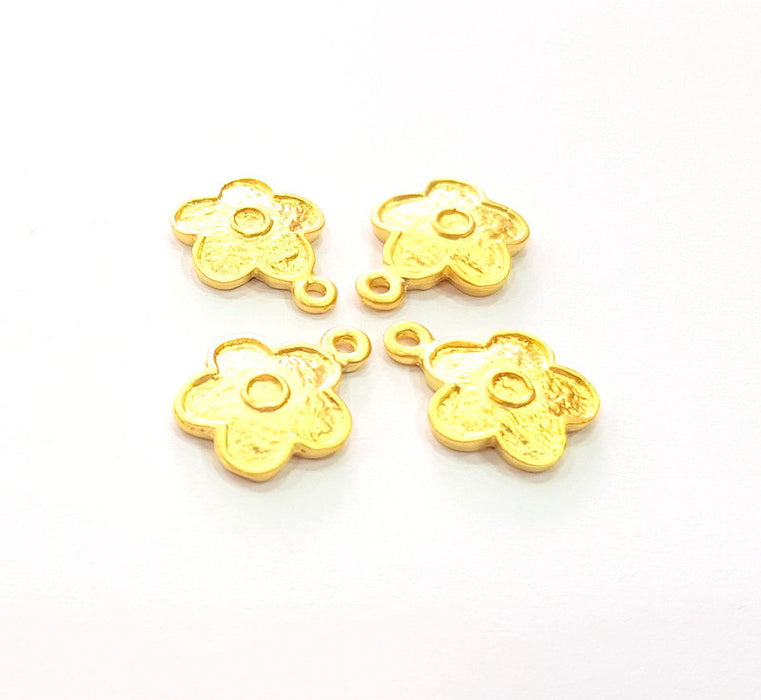 4 Flower Charms Gold Charm Gold Plated Metal (18x14mm)  G13711