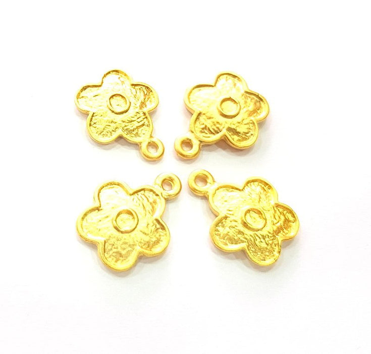 4 Flower Charms Gold Charm Gold Plated Metal (18x14mm)  G13711