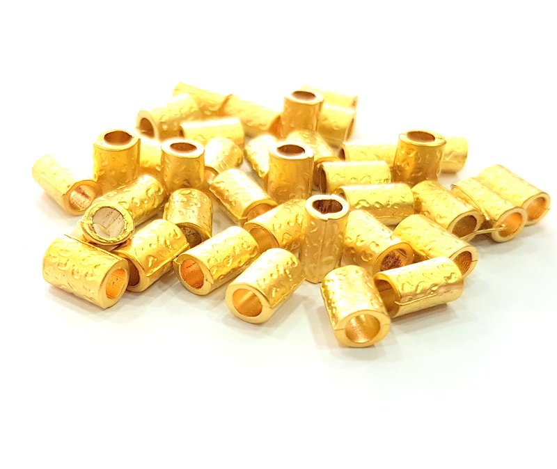 10 Gold Tube Spacer Gold Plated Metal Beads  (9x6 mm)  G13712