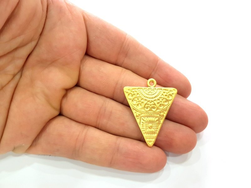 4 Pcs Triangle Pendant Gold Pendant Gold Plated Metal (36x29mm)  G16458
