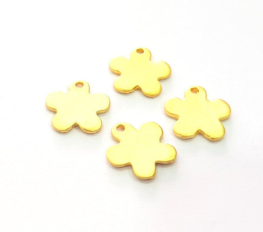 4 Flower Charms Gold Charm Gold Plated Metal (14mm)  G13714