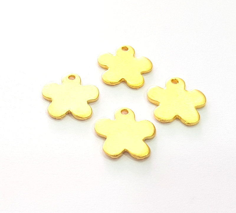 4 Flower Charms Gold Charm Gold Plated Metal (14mm)  G13714
