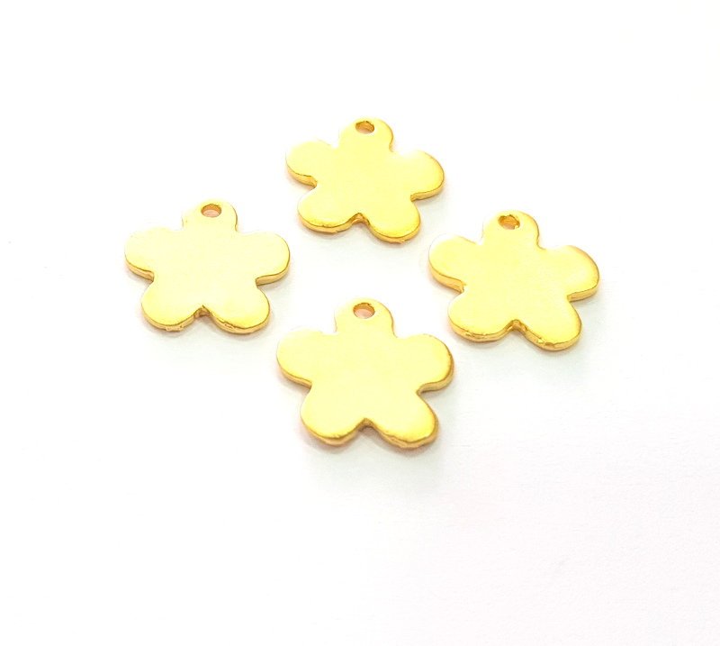 4 Flower Charms Gold Charm Gold Plated Metal (14mm)  G13714