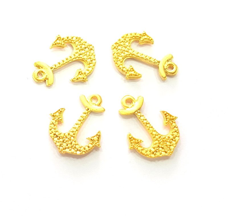 4 Anchor Charms Gold Charm Gold Plated Metal (21x17mm)  G13716
