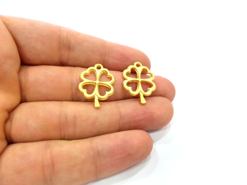 4 Clover Charm Gold Charms Gold Plated Metal (24x14mm)  G14079