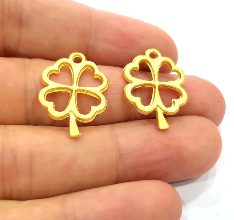 4 Clover Charm Gold Charms Gold Plated Metal (24x14mm)  G14079