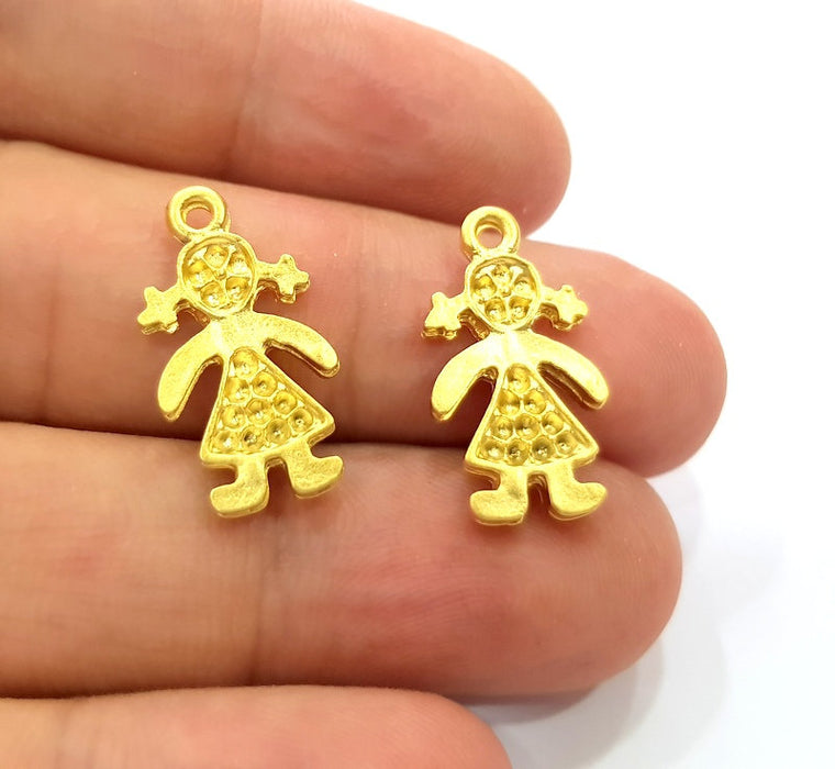 4 The girl child Charm Gold Charms Gold Plated Metal (22x12mm)  G14081