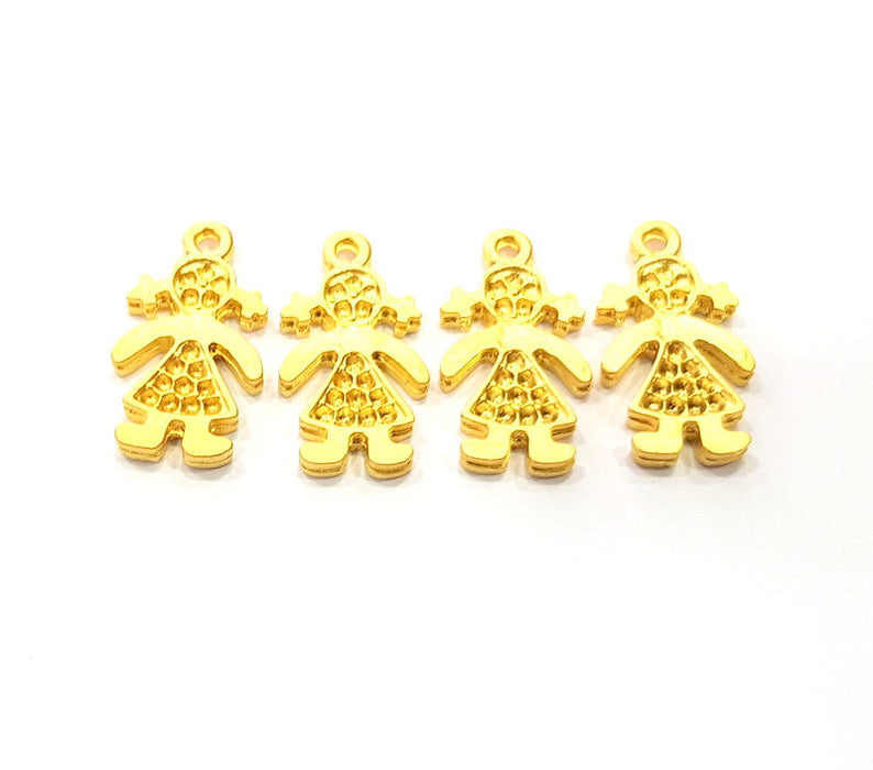 4 The girl child Charm Gold Charms Gold Plated Metal (22x12mm)  G14081