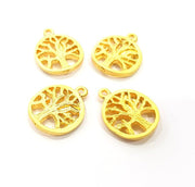 4 Tree Charm Gold Charms Gold Plated Metal (17mm)  G14083