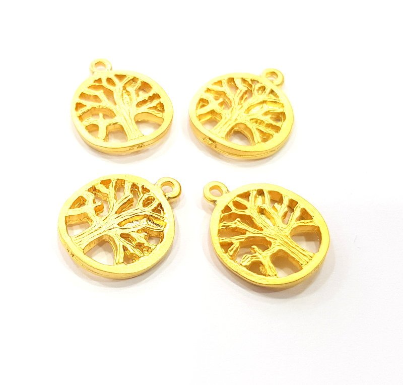 4 Tree Charm Gold Charms Gold Plated Metal (17mm)  G14083