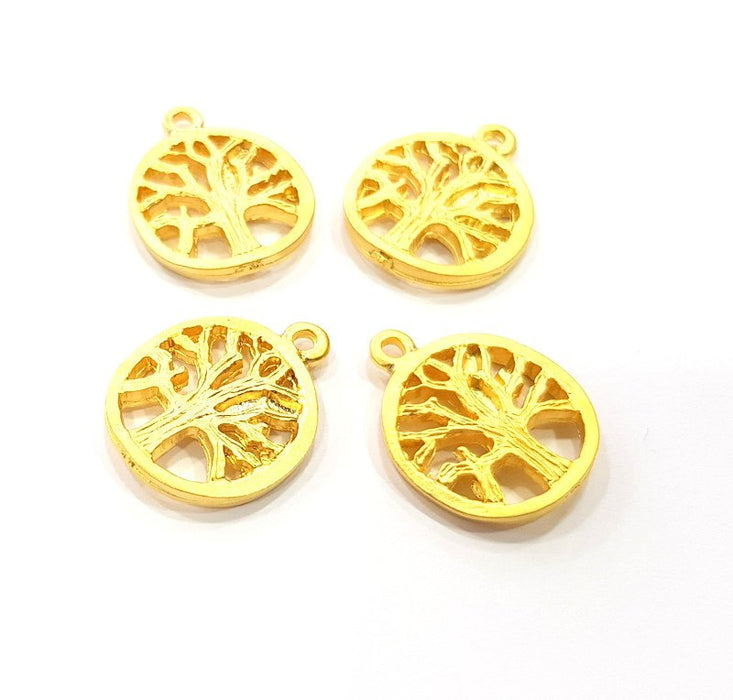 4 Tree Charm Gold Charms Gold Plated Metal (17mm)  G14083