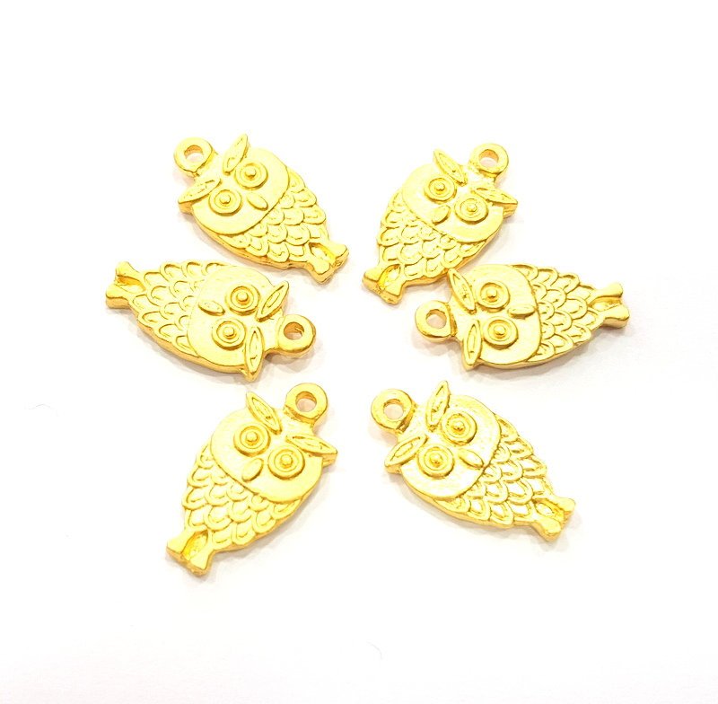 5 Owl Charm Gold Charms Gold Plated Metal (20x10mm)  G14086