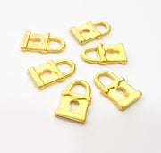 5 Lock Charm Gold Charms Gold Plated Metal (15x9mm)  G14087