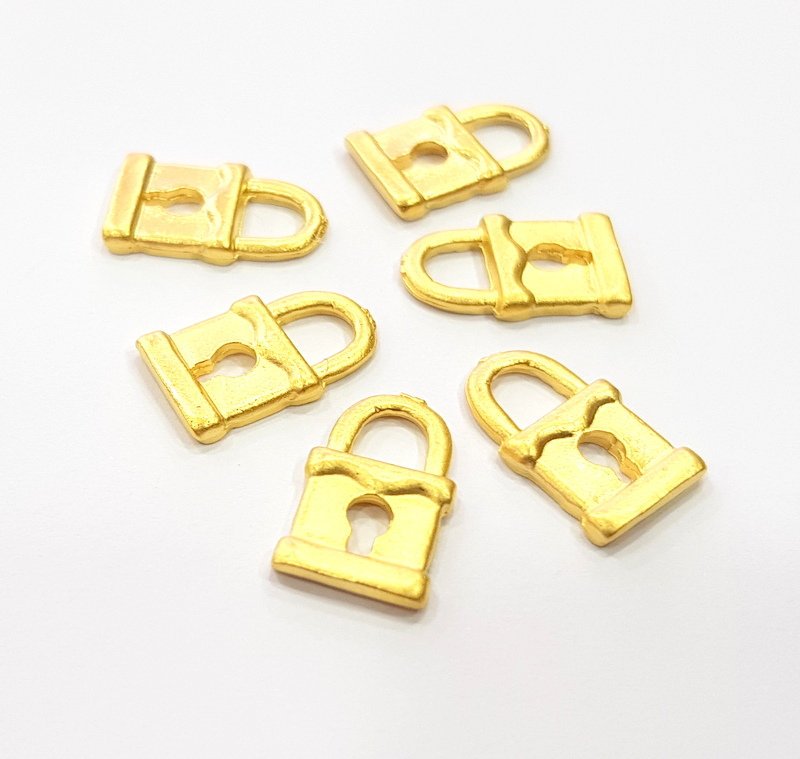 5 Lock Charm Gold Charms Gold Plated Metal (15x9mm)  G14087
