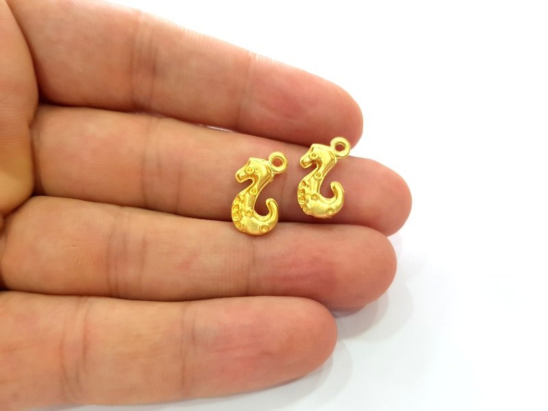 10 Seahorse Charm Gold Charms Gold Plated Metal (17x9mm)  G14094