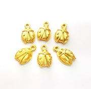 6 Ladybug Charm Gold Charms Gold Plated Metal (16x10mm)  G14101