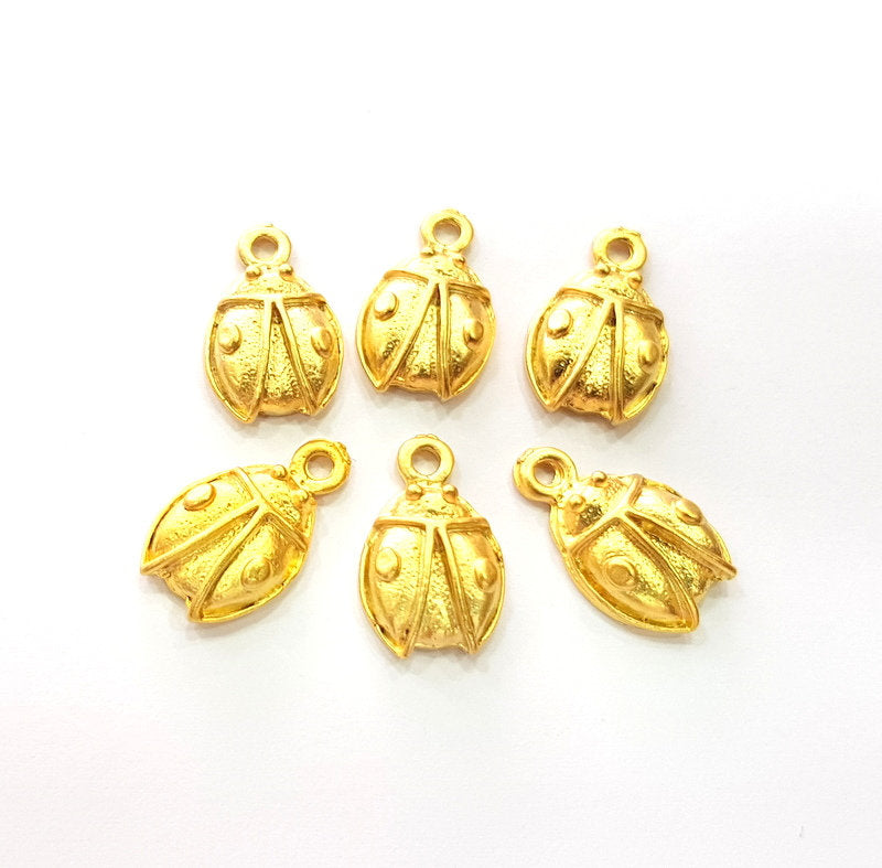 6 Ladybug Charm Gold Charms Gold Plated Metal (16x10mm)  G14101
