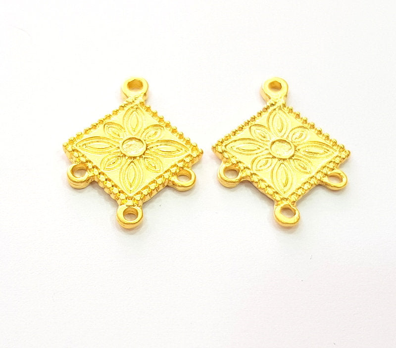 2 Mystic Flower Charms Earring Findings Connector Gold Plated Metal (27x20mm)  G14102