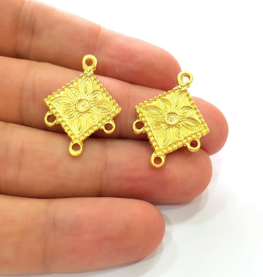 2 Mystic Flower Charms Earring Findings Connector Gold Plated Metal (27x20mm)  G14102