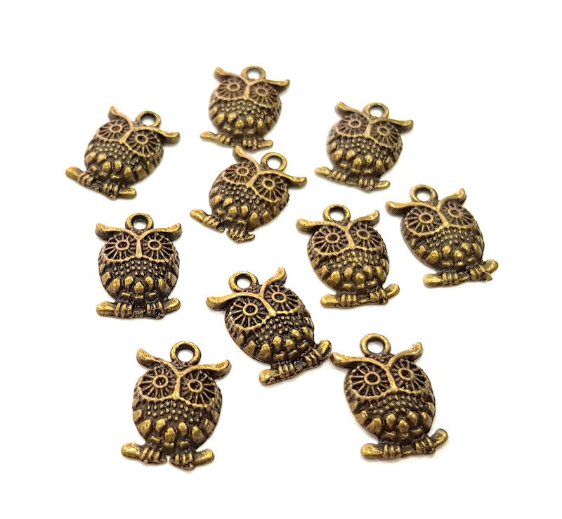 20 Owl Charm Antique Bronze Charm Antique Bronze Plated Metal  (20x16mm) G14104