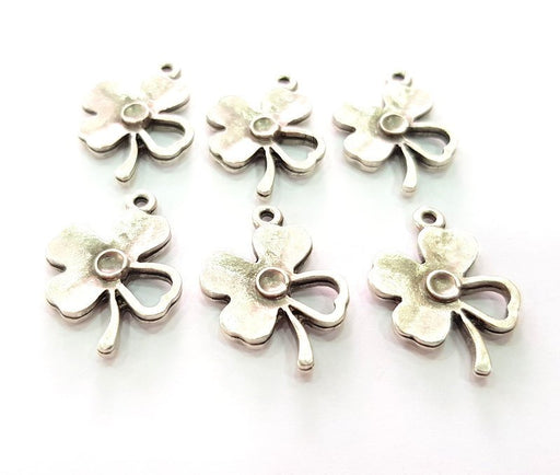 6 Clover Charm Antique Silver Plated Charms (25x18mm) G14569