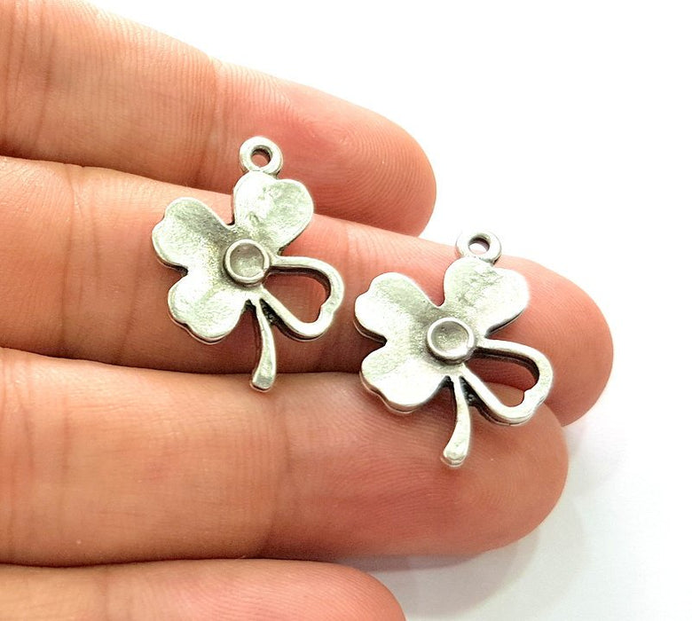 6 Clover Charm Antique Silver Plated Charms (25x18mm) G14569