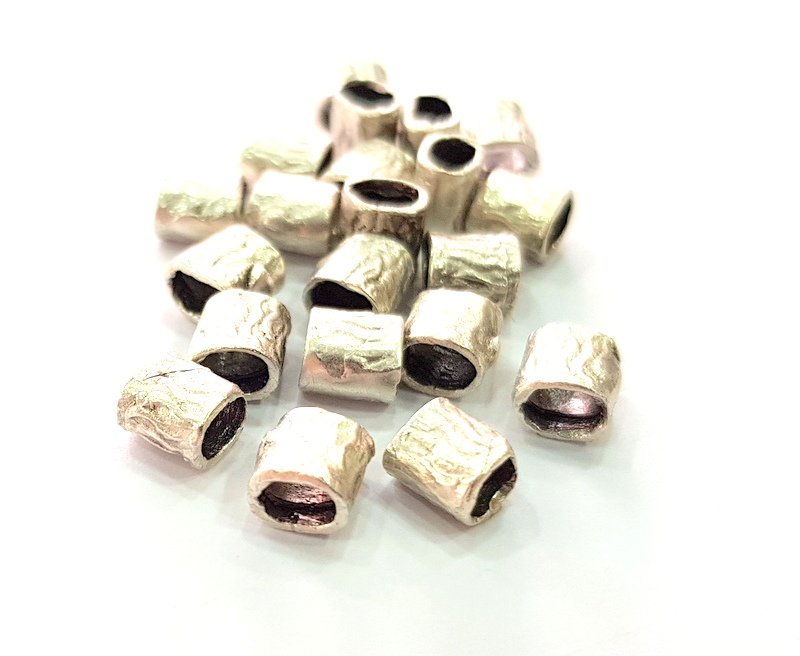 10 Antique Silver Plated Brass Tube Beads 6x6mm  G14113